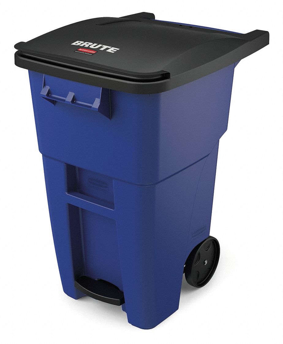 RUBBERMAID COMMERCIAL PRODUCTS, BRUTE(R), Blue, Rollout Trash Can ...