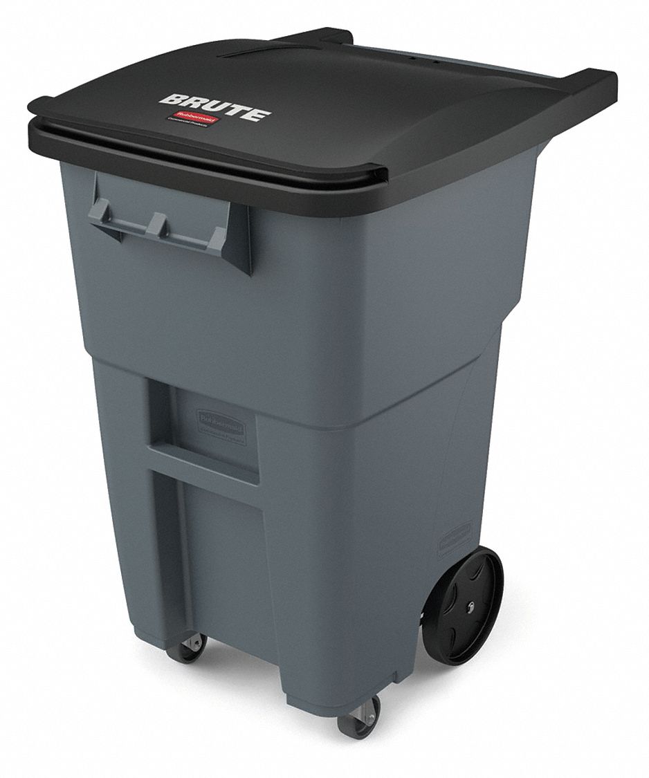 RUBBERMAID COMMERCIAL PRODUCTS, BRUTE(R), Gray, Rollout Trash Can ...