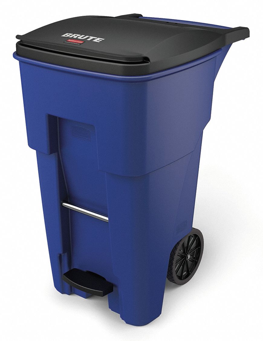 RUBBERMAID COMMERCIAL PRODUCTS, BRUTE(R), Blue, Rollout Trash Can ...