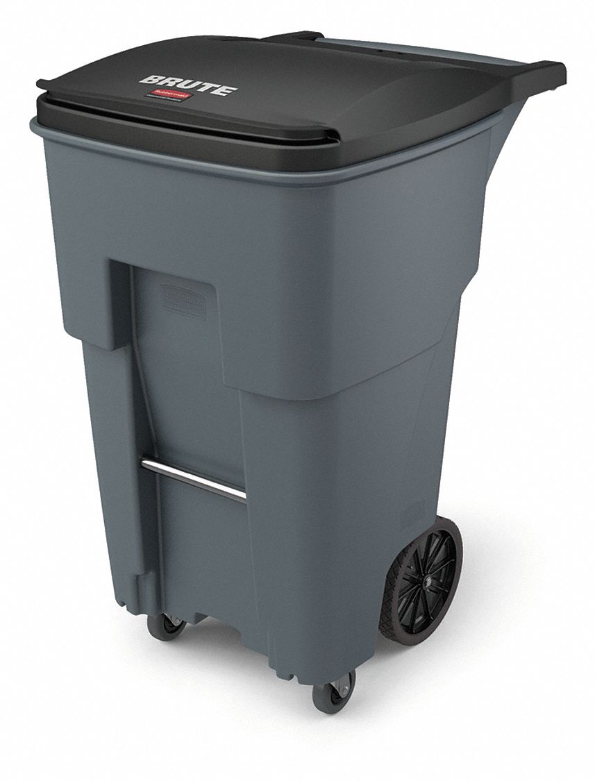 RUBBERMAID COMMERCIAL PRODUCTS, BRUTE(R), Gray, Rollout Trash Can ...