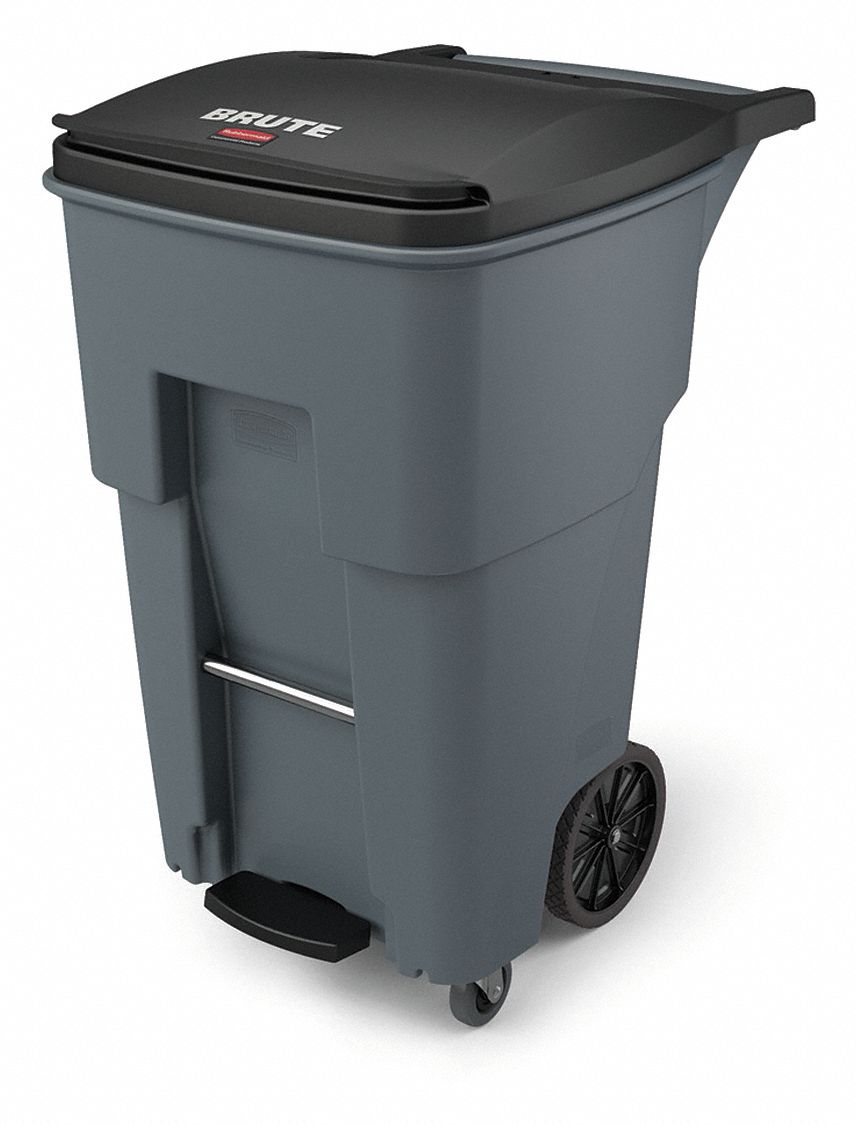 RUBBERMAID COMMERCIAL PRODUCTS, BRUTE(R), Gray, Rollout Trash Can ...