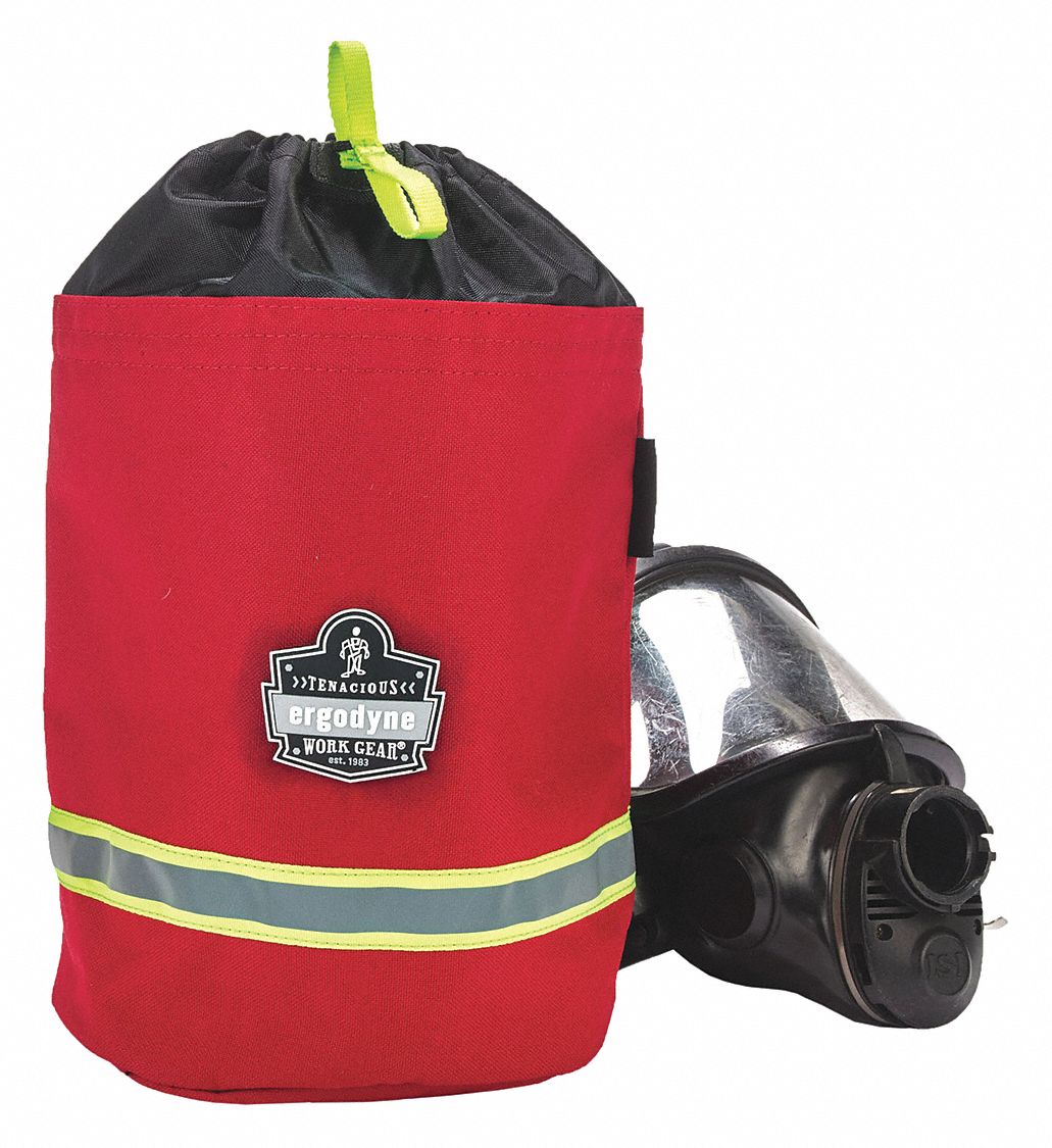 MASK BAG, 1000D NYLON/PUR, RED, 8½ X 8½ X 11½ IN, 650 CI, FOR SCBA, DRAWSTRING