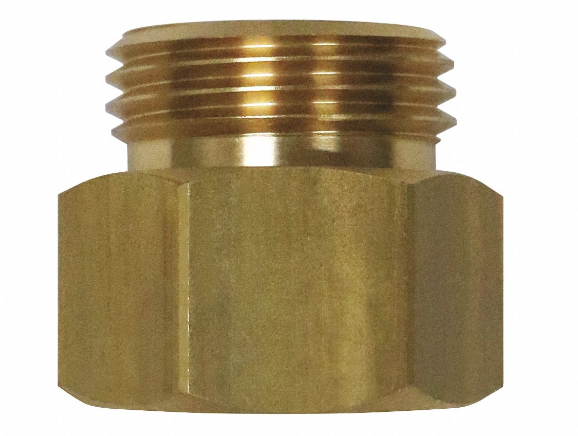 Hose Adapter: Brass, Brass, 1 1/8 in Overall Lg, 3/4 in Inlet Connection Size, NPT