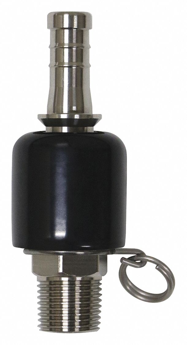 Swivel Hose Adapter: Stainless Steel, Stainless, 4 in Overall Lg, Barb, Trigger Lock Ring