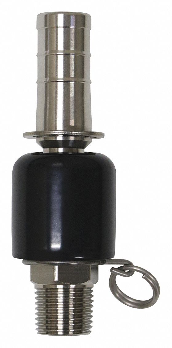 Swivel Hose Adapter: Stainless Steel, Stainless, 4 1/2 in Overall Lg, Barb