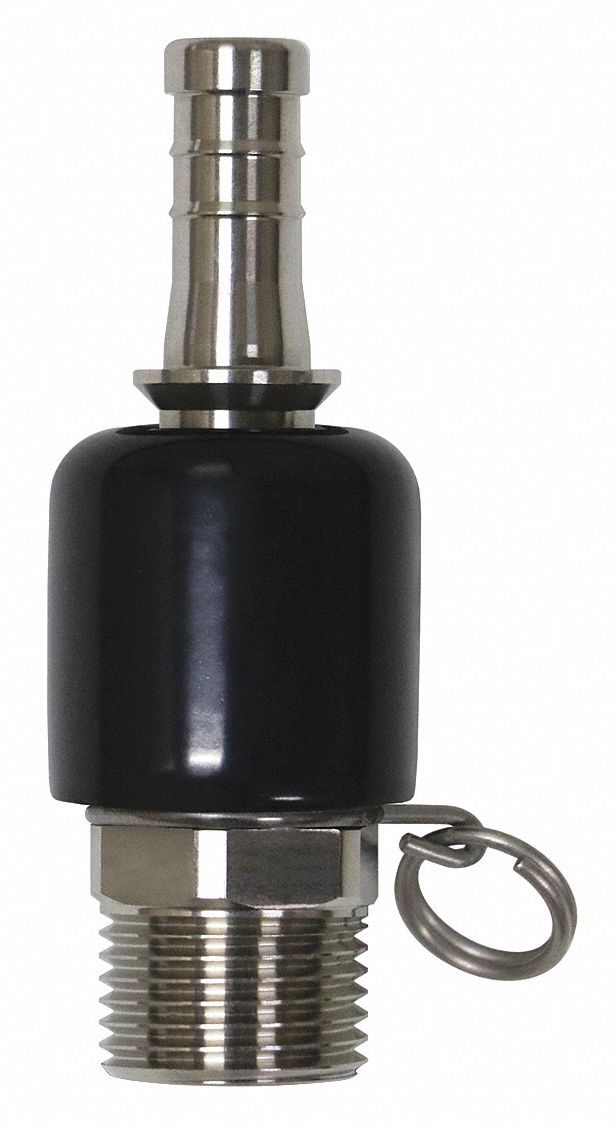 Swivel Hose Adapter: Stainless Steel, Stainless, 4 in Overall Lg, Barb, Trigger Lock Ring