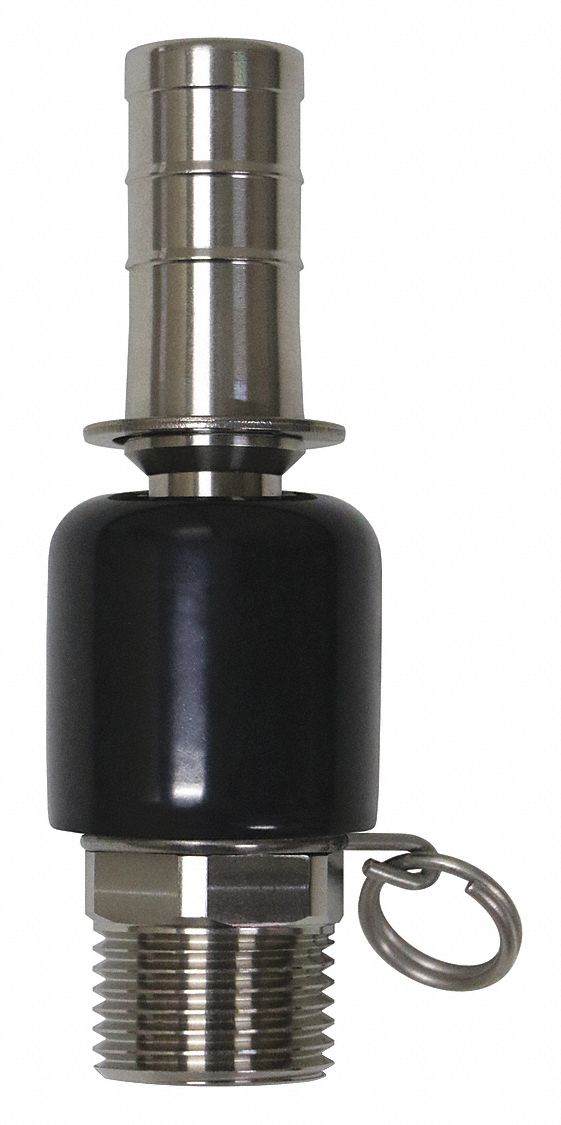 Swivel Hose Adapter: Stainless Steel, Stainless, 4 1/2 in Overall Lg, Barb