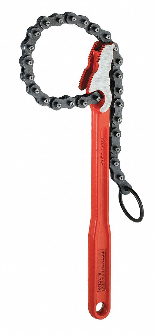 CHAIN WRENCH, FOR 4 IN OUTSIDE DIA, 12 IN CHAIN L, 12 IN HANDLE L, TEMPERED STEEL