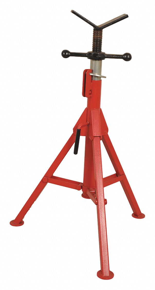 FOLDING PIPE STAND, V-HEAD, 2500 LB, ½ TO 8 IN DIA, 27 TO 50 IN H, FOR THREADING MACHINE