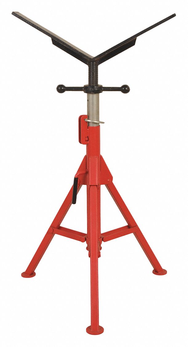 PIPE STAND, V-HEAD, 2500 LB, ½ TO 16 IN DIA, 27 TO 50 IN HEIGHT, FOLDING LEG, STEEL