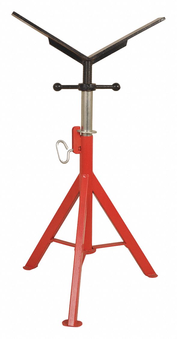 PIPE STAND, V-HEAD, 2500 LB, ½ TO 16 IN DIA, 27 TO 50 IN HEIGHT, RIGID LEG, STEEL