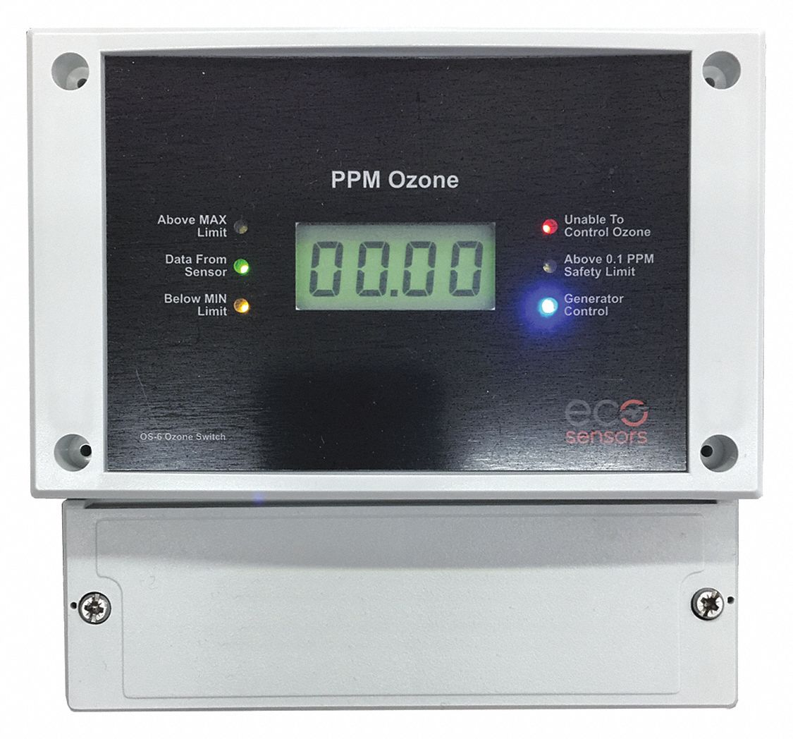 Controller Switch: Ozone, 0 to 20 ppm, Gray/Black, LCD, 6 5/16 in Ht, 6 1/2 in Wd