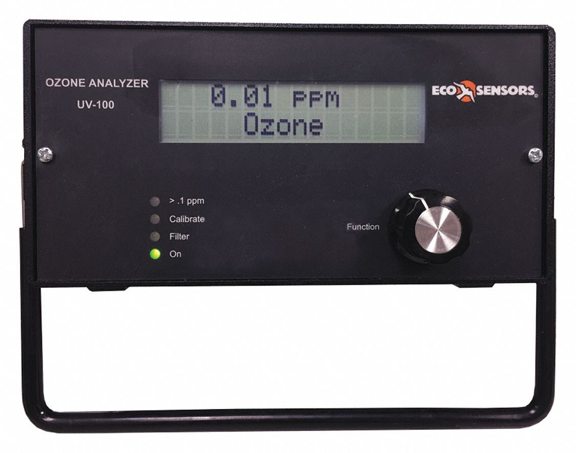 Analyzer: Ozone, 0 to 999 ppm, Black, LCD, 3 3/4 in Ht, 8 1/2 in Wd, 8 1/4 in Dp