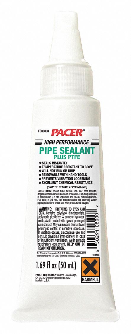 Pipe Thread Sealant: PTFE, -60° to 300°F Temp. Range, 24 hr Full Cure, 50 mL