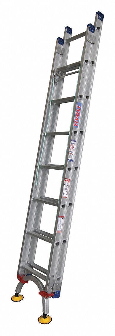 Extension Ladder: 16 ft Industry Ladder Size, 13 ft Extended Ladder Ht, D-Rung, 30 lb Net Wt