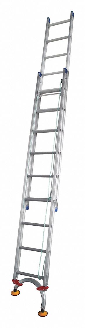 Extension Ladder: 20 ft Industry Ladder Size, 17 ft Extended Ladder Ht, D-Rung, 36 lb Net Wt
