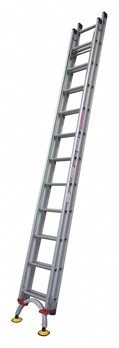 Extension Ladder: 24 ft Industry Ladder Size, 21 ft Extended Ladder Ht, D-Rung, 43 lb Net Wt