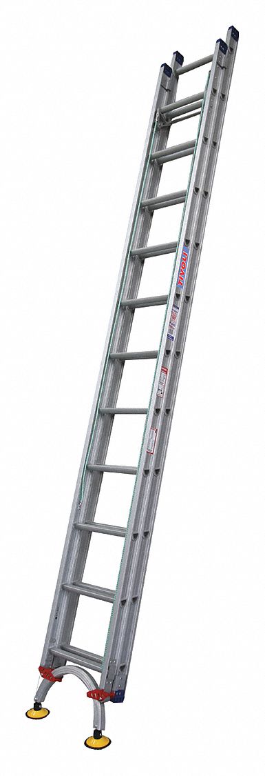 Extension Ladder: 24 ft Ladder Size, Aluminum, 300 lb Load Capacity, 43 lb Wt, 2 Sections