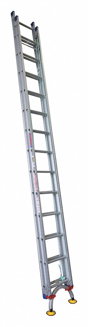 Extension Ladder: 28 ft Industry Ladder Size, 25 ft Extended Ladder Ht, D-Rung, 55 lb Net Wt