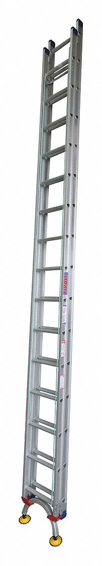 Extension Ladder: 32 ft Industry Ladder Size, 29 ft Extended Ladder Ht, D-Rung, 62 lb Net Wt