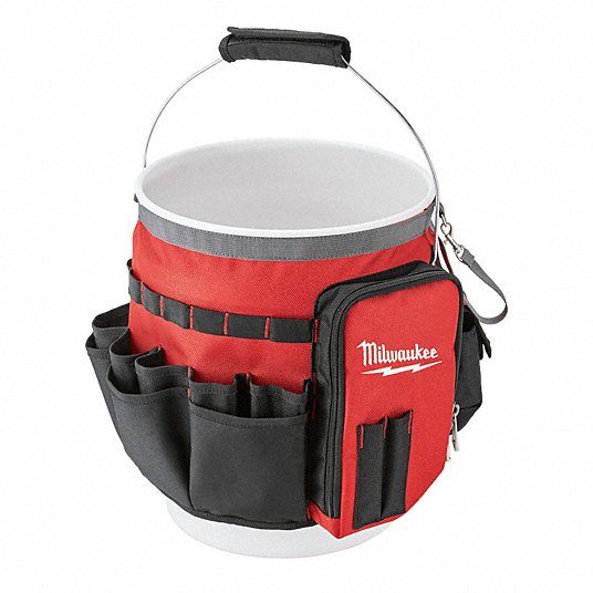 Bucket Tool Organizer: Red, 34 Pockets, 10 in Overall Dia, 13 3/8 in Overall Ht
