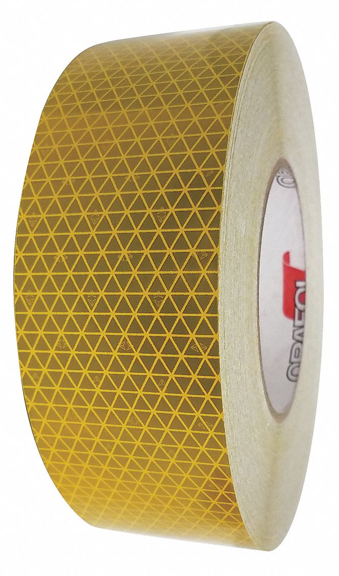 Reflective Tape: Construction/Emergency Vehicles/Utility, Yellow, 2 in Wd, 50 yd Lg, Acrylic