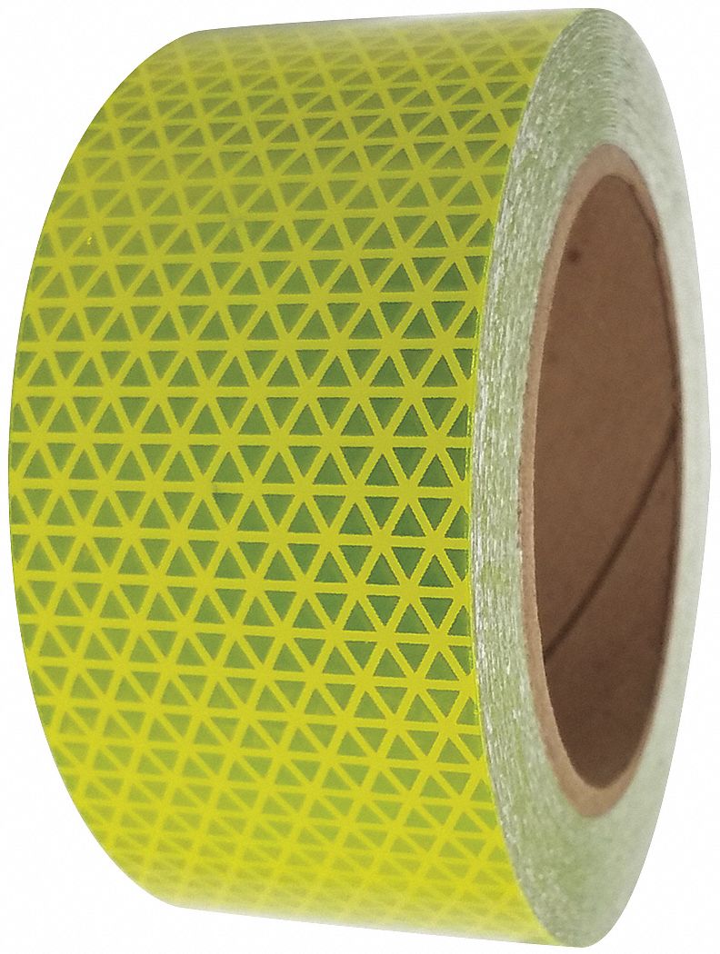 Reflective Tape: Construction/Emergency Vehicles/Utility, Fluorescent Lime, 2 in Wd, 50 yd Lg
