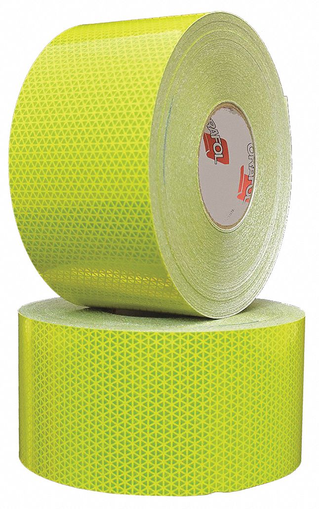Reflective Tape: Construction/Emergency Vehicles/Utility, Fluorescent Lime, 4 in Wd, 50 yd Lg