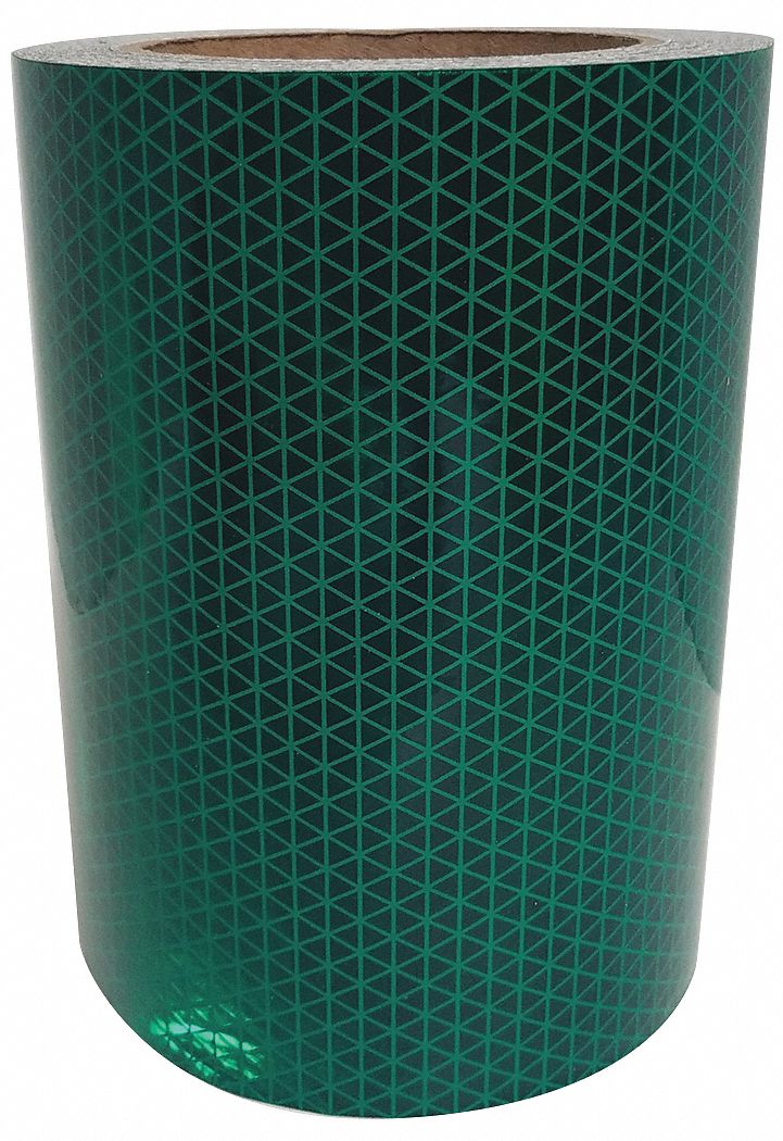 Reflective Tape: Construction/Emergency Vehicles/Utility, Green, 6 in Wd, 50 yd Lg, Acrylic