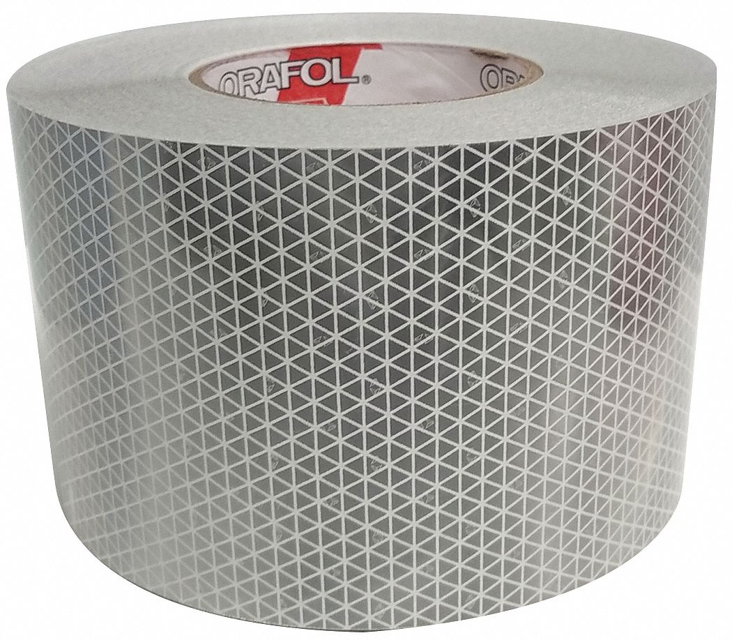Reflective Tape: Construction/Emergency Vehicles/Utility, White, 4 in Wd, 50 yd Lg, Acrylic