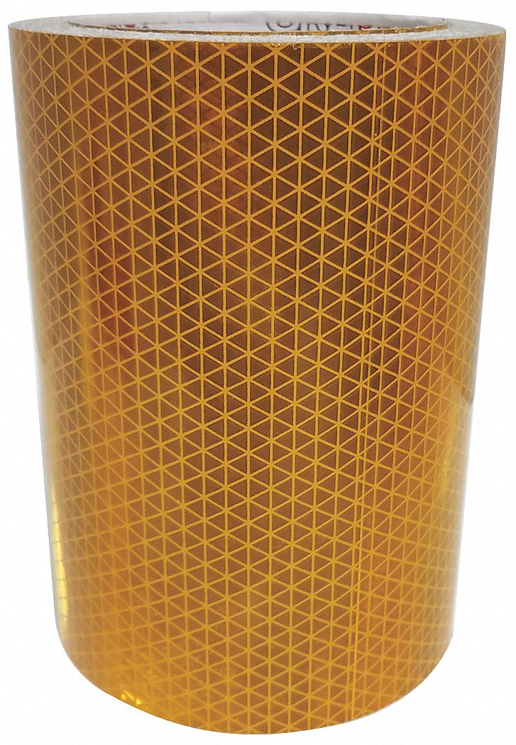 Reflective Tape: Construction/Emergency Vehicles/Utility, Yellow, 6 in Wd, 50 yd Lg, Acrylic