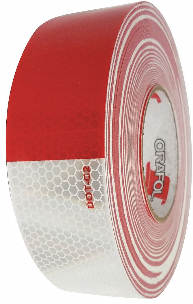 Reflective Tape: Construction/Emergency Vehicles/Trucks and Trailers, Red/White, 2 in Wd, 50 yd Lg