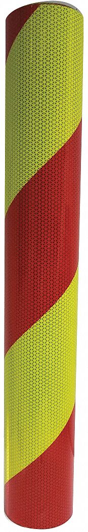 Reflective Tape: Construction/Emergency Vehicles/Utility, Fluorescent Lime/Red, 30 in Wd, 50 yd Lg