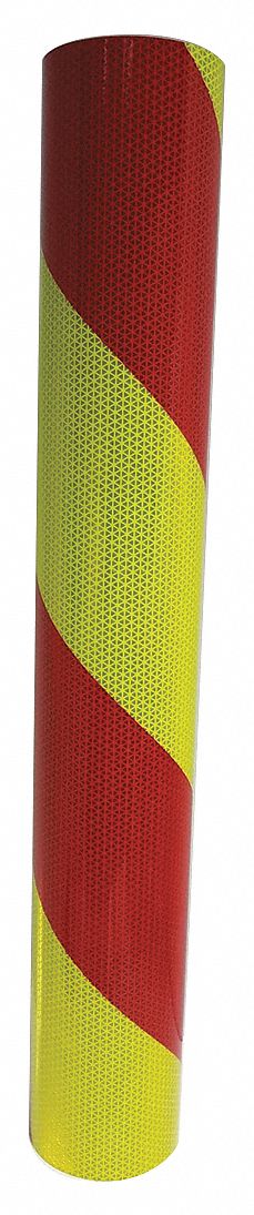 Reflective Tape: Construction/Emergency Vehicles/Utility, Fluorescent Lime/Red, 30 in Wd, 50 yd Lg
