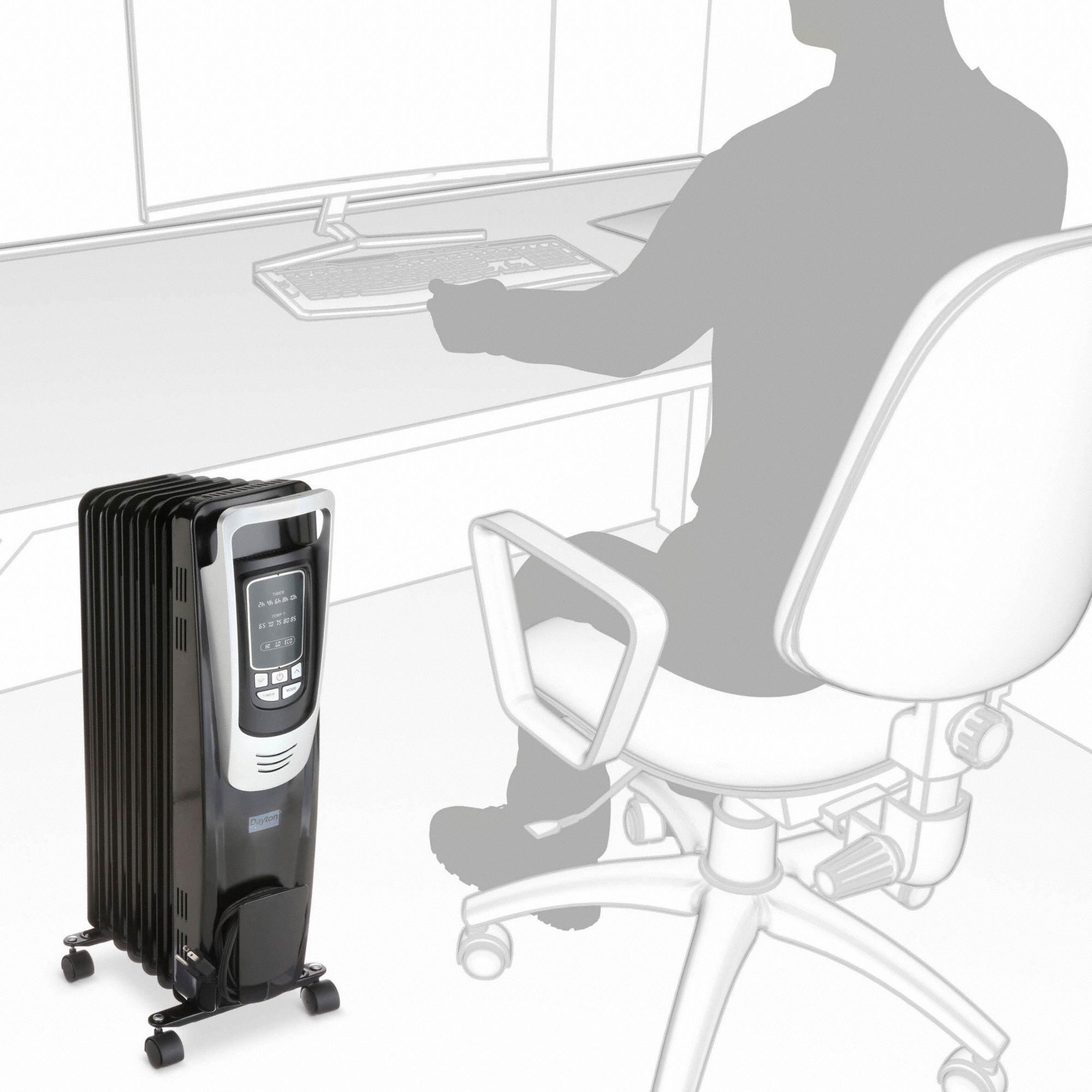 DAYTON Radiator, Portable Electric Heater, 1500W, 120V AC, Non