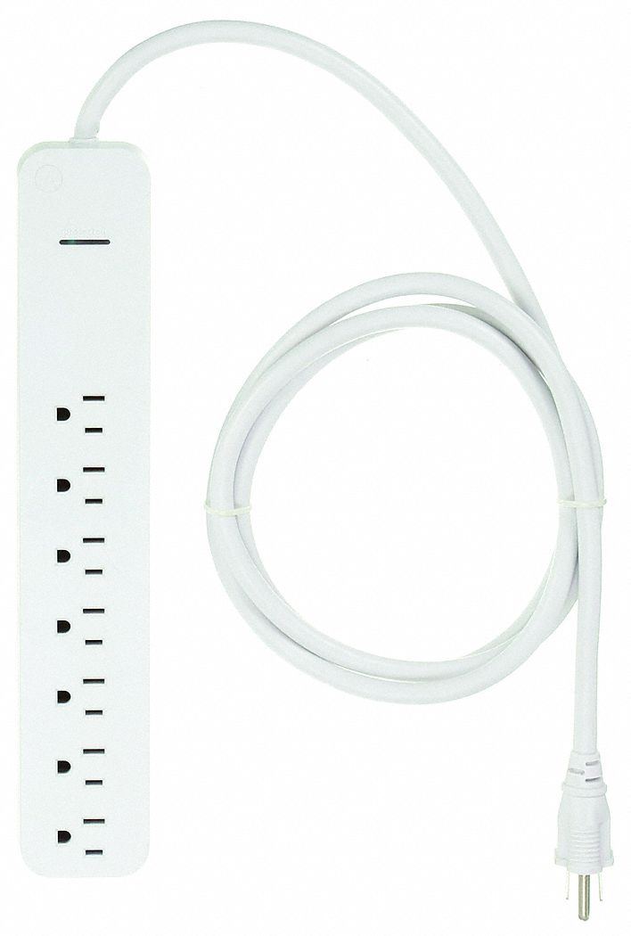 SURGE PROTECTOR OUTLET STRIP, 7 OUTLETS, NEMA 5-15R, NEMA 5-15P, 4 FT CORD, WHITE