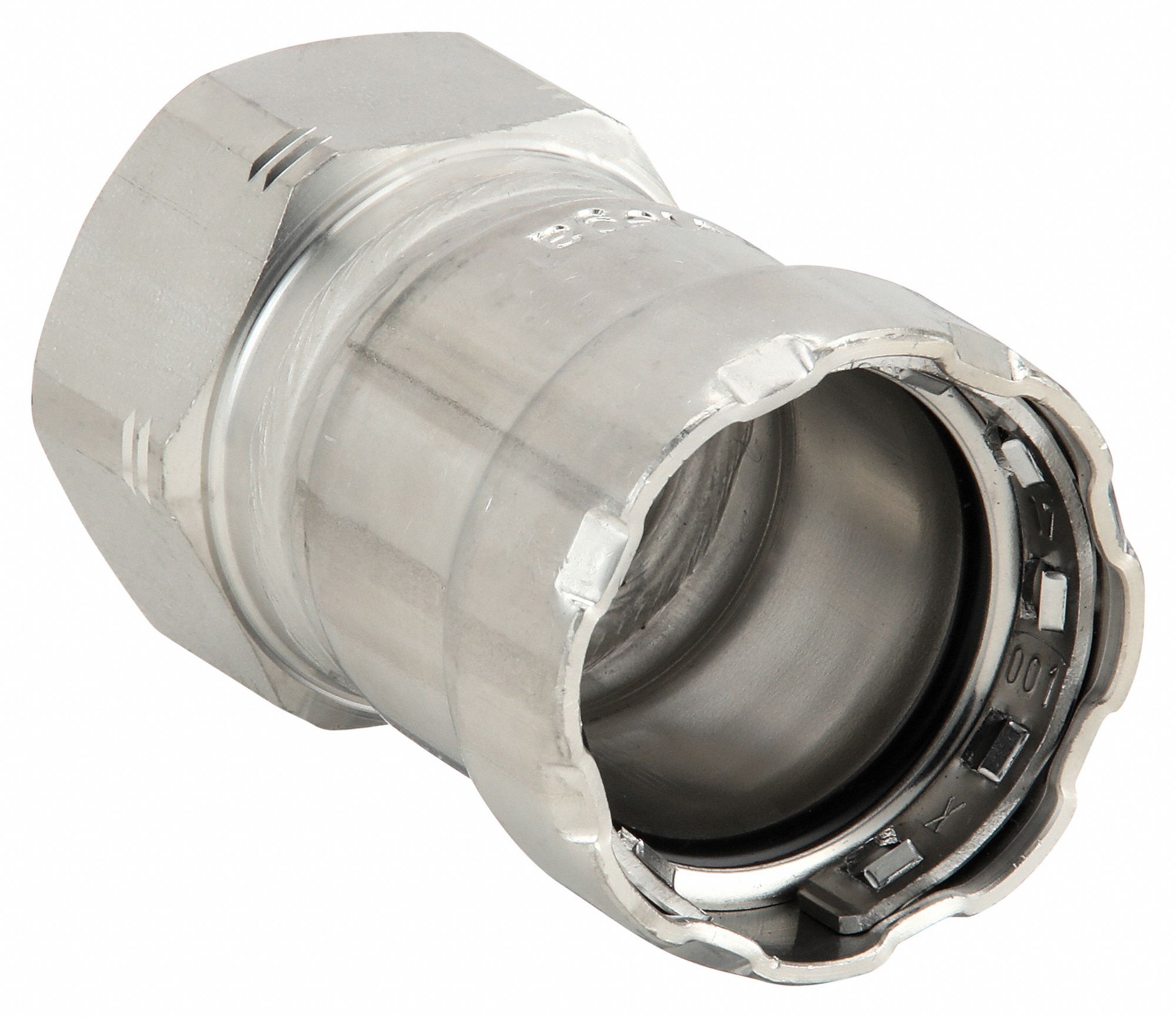Crimp Adapter Fitting: 1 1/2 in Pipe x 1 1/2 in Pipe Size, Press-fit x FNPT, EPDM