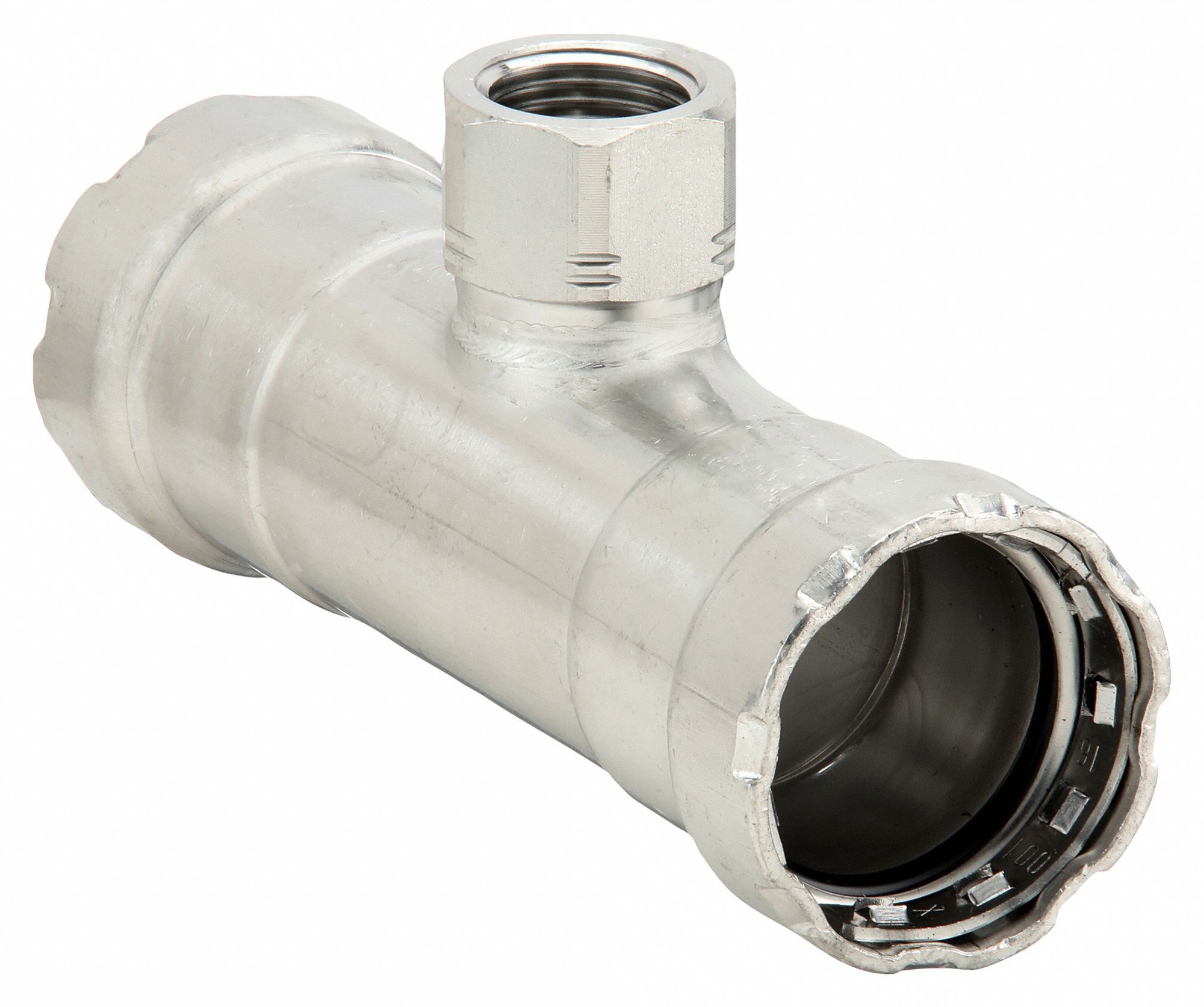 Crimp Tee Fitting: 1 1/2 in Pipe x 1 1/2 in Pipe x 1 in Pipe Size, EPDM