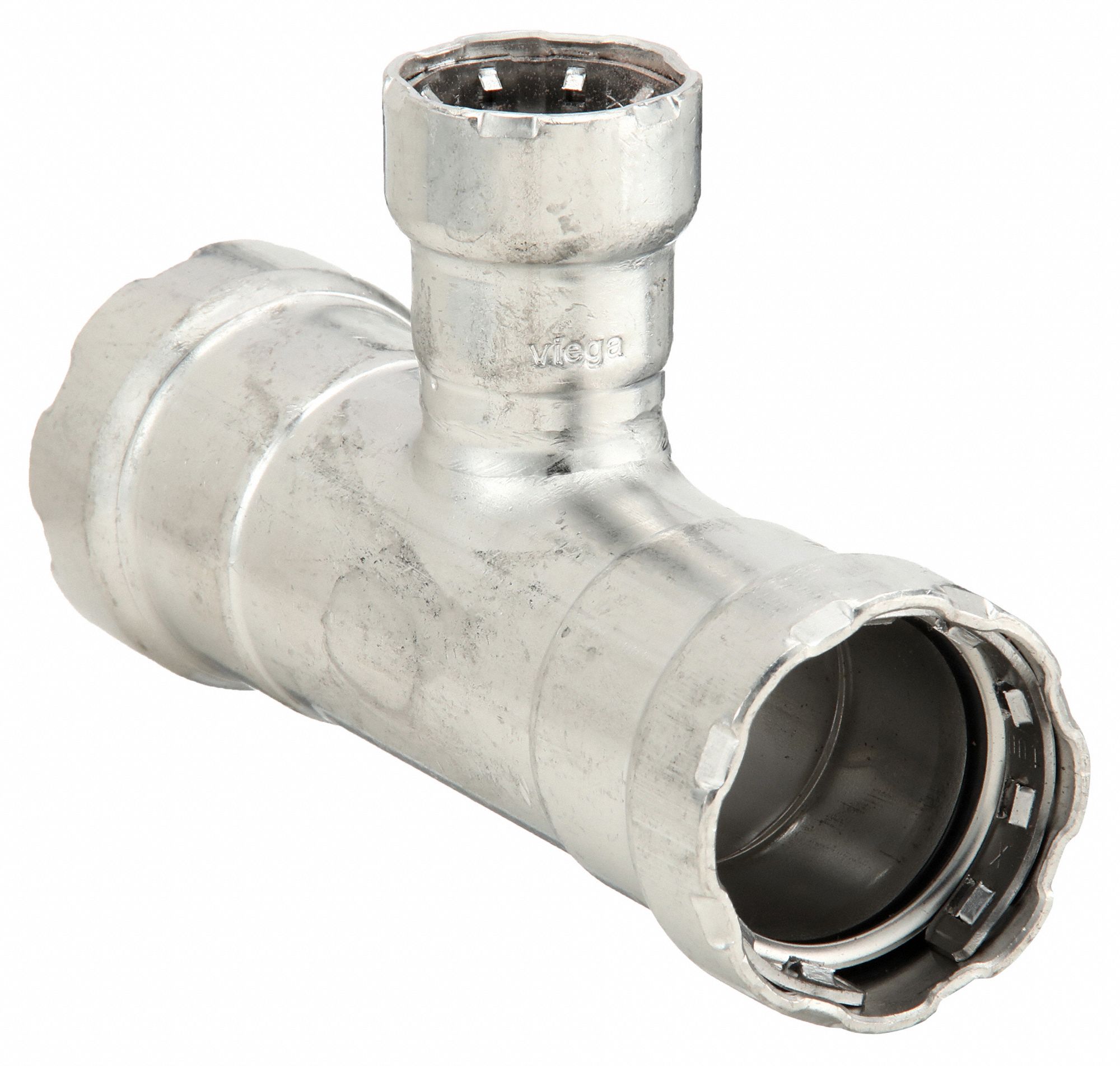 Crimp Tee Fitting: 1 1/2 in Pipe x 1 1/2 in Pipe x 1 in Pipe Size, EPDM