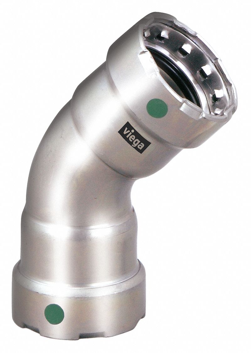 Crimp Elbow Fitting: 1 1/2 in Pipe x 1 1/2 in Pipe Size, Press-fit x Press-fit, EPDM