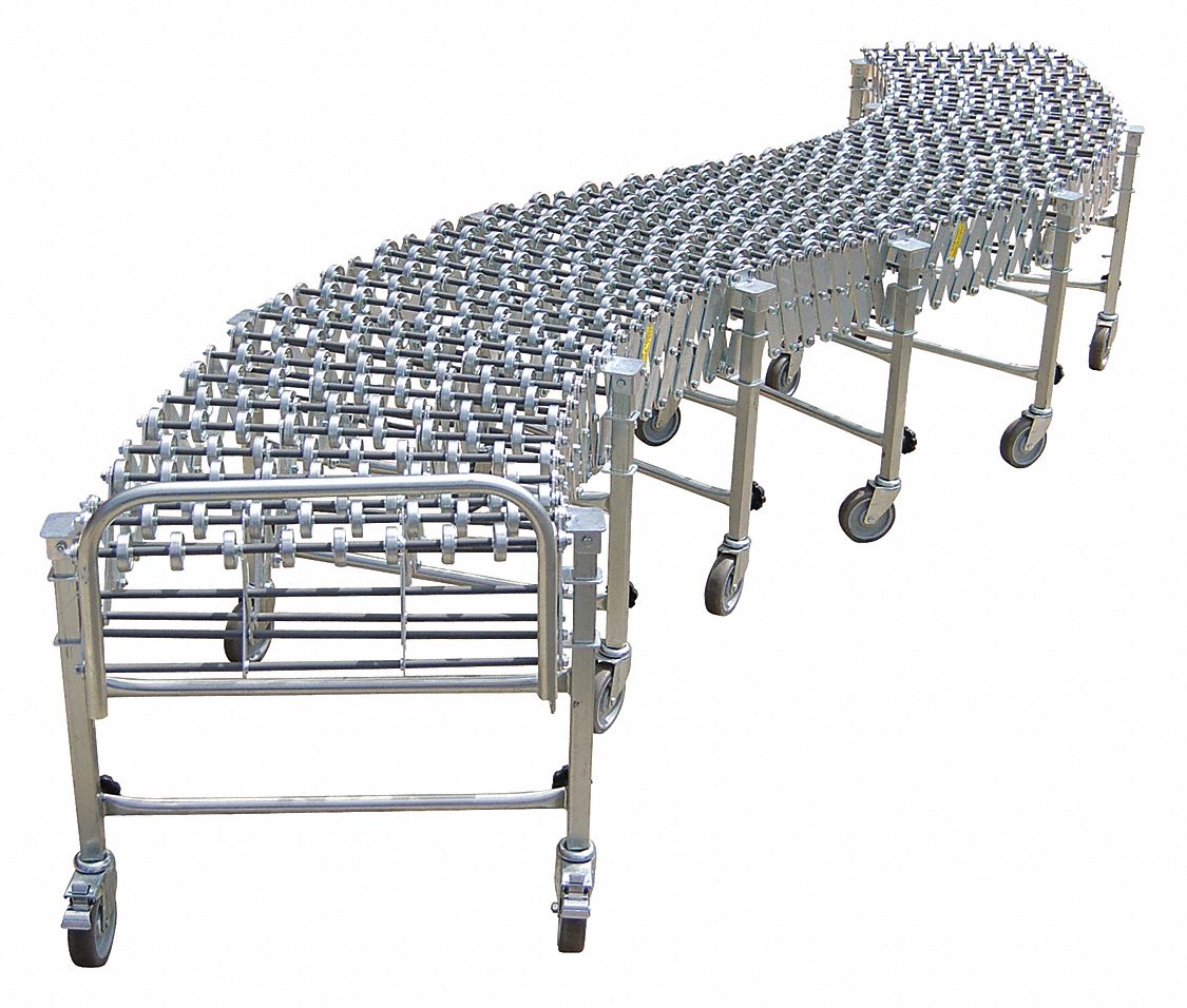 Skate Wheel Conveyor: Medium-Duty, Steel, 30 in Between Frame Wd, 36 in Overall Wd, 376 lb/ft, Flex