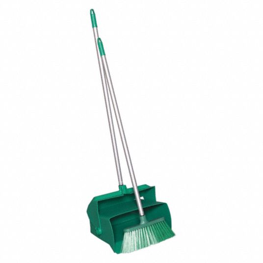 REMCO Lobby Broom and Dust Pan: 37 in Broom Handle Lg, Polyester, Green ...