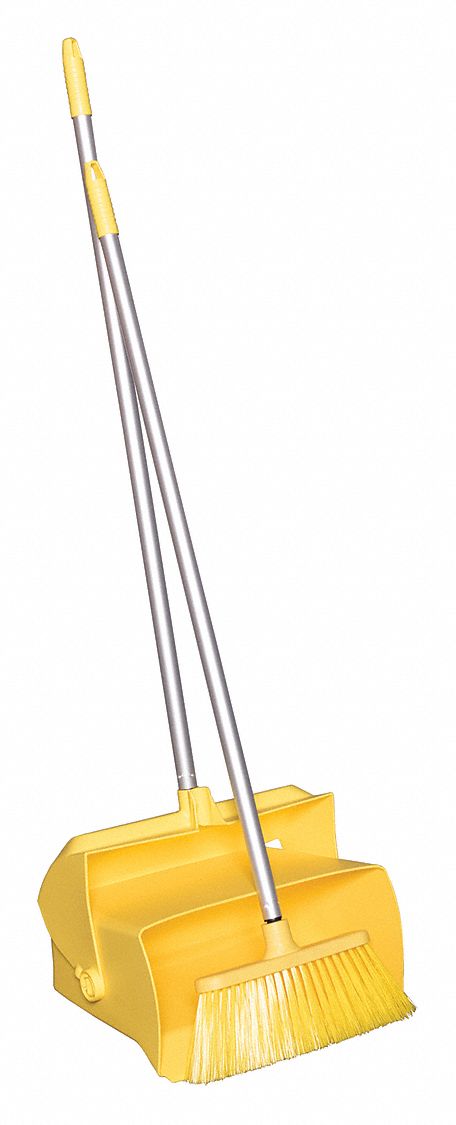 LOBBY BROOM AND DUST PAN, 37 IN BROOM HANDLE L, POLYESTER, YELLOW BRISTLE, YELLOW DUST PAN