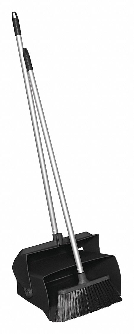 LOBBY BROOM AND DUST PAN, 37 IN BROOM HANDLE L, POLYESTER, BLACK BRISTLE, BLACK DUST PAN