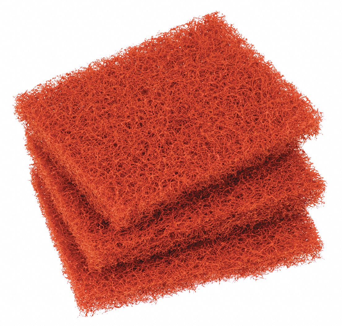 Scouring Pad: Resin, 5 1/4 in Lg, 4 in Wd, 3/4 in Ht, Orange, 6 PK