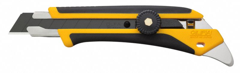 Utility Knife: 6 1/2 in Overall Lg, Rubberized, 8 Segments, 0 Blades Stored, Black/Yellow