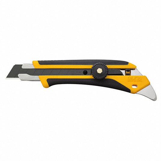 Utility Knife: 6 1/2 in Overall Lg, Rubberized, 8 Segments, 0 Blades Stored, Black/Yellow