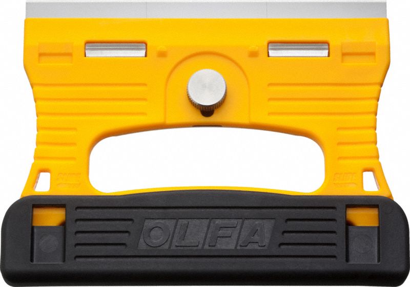 SCRAPER, STAINLESS STEEL BLADE, PLASTIC HANDLE, STIFF, STRAIGHT BLADE