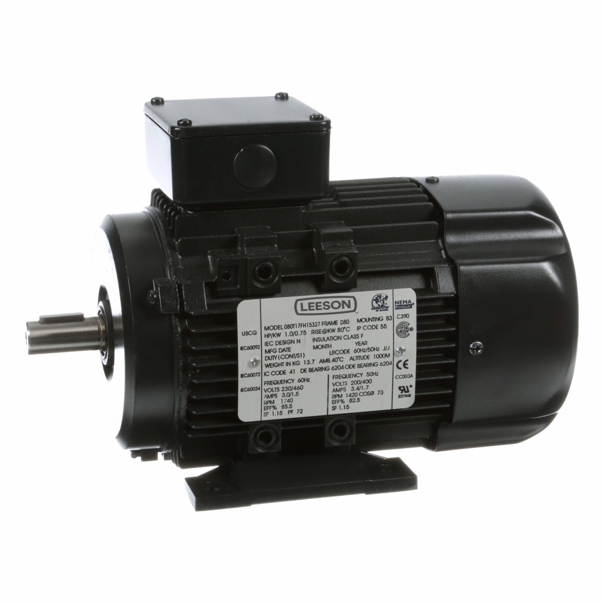 Metric Motor: 1 hp, Rigid Base Mount, 80 Frame Size, Totally Enclosed Fan Cooled, 230/460V AC