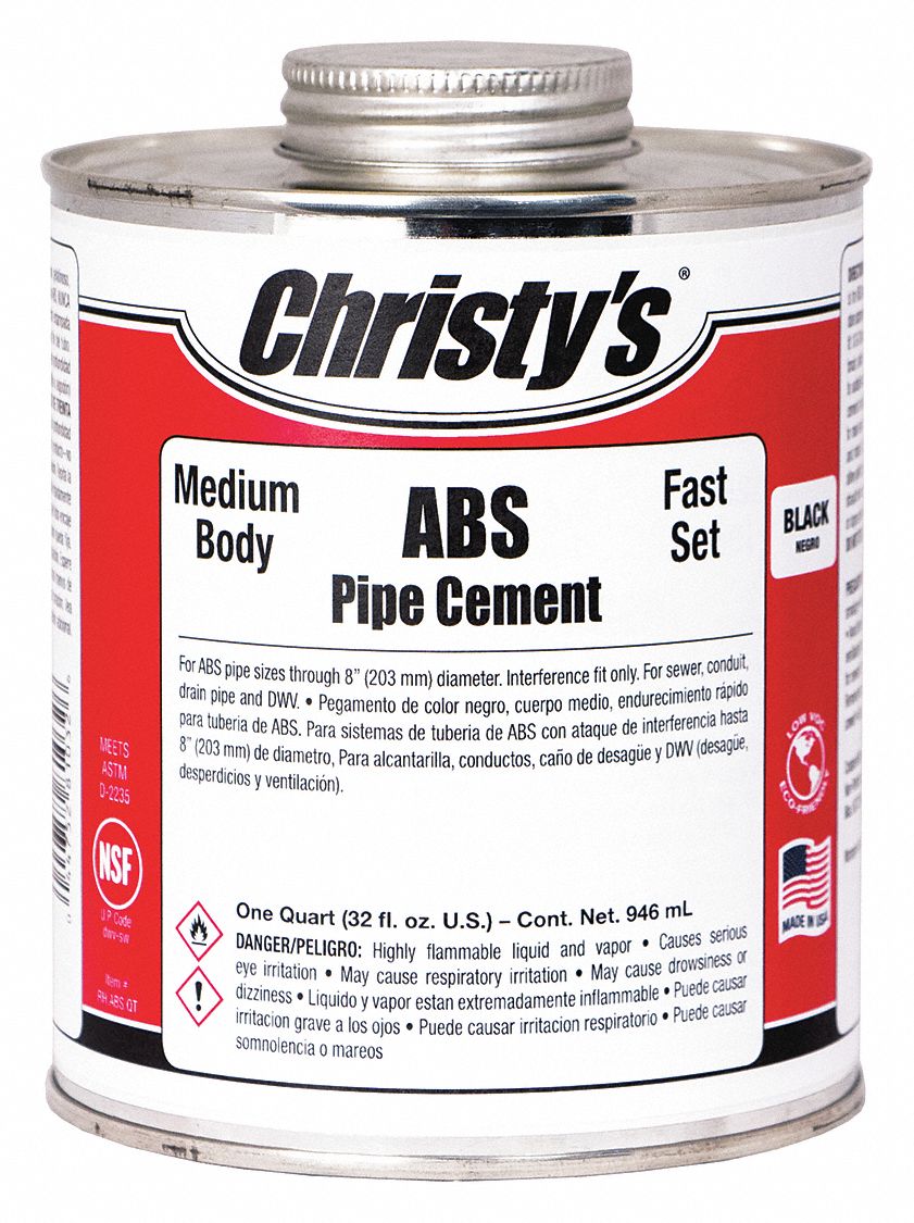 CHRISTY'S, 16 fl oz, Black, Pipe Cement 53UH35RHABSPT12 Grainger
